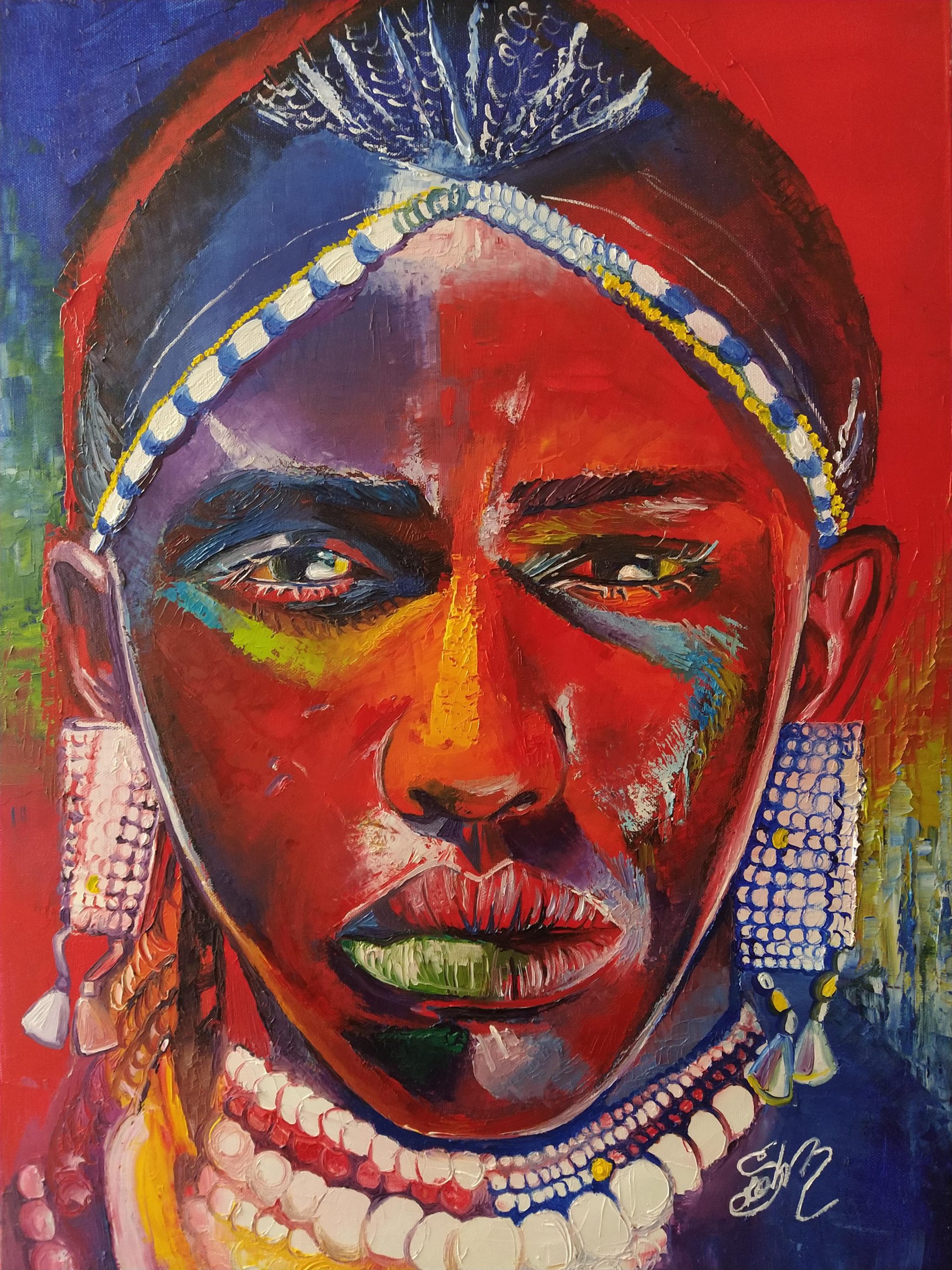 “Colourful Masai” di Sarah Monterossi	- Olio su tela, spatola - 50x70 cm