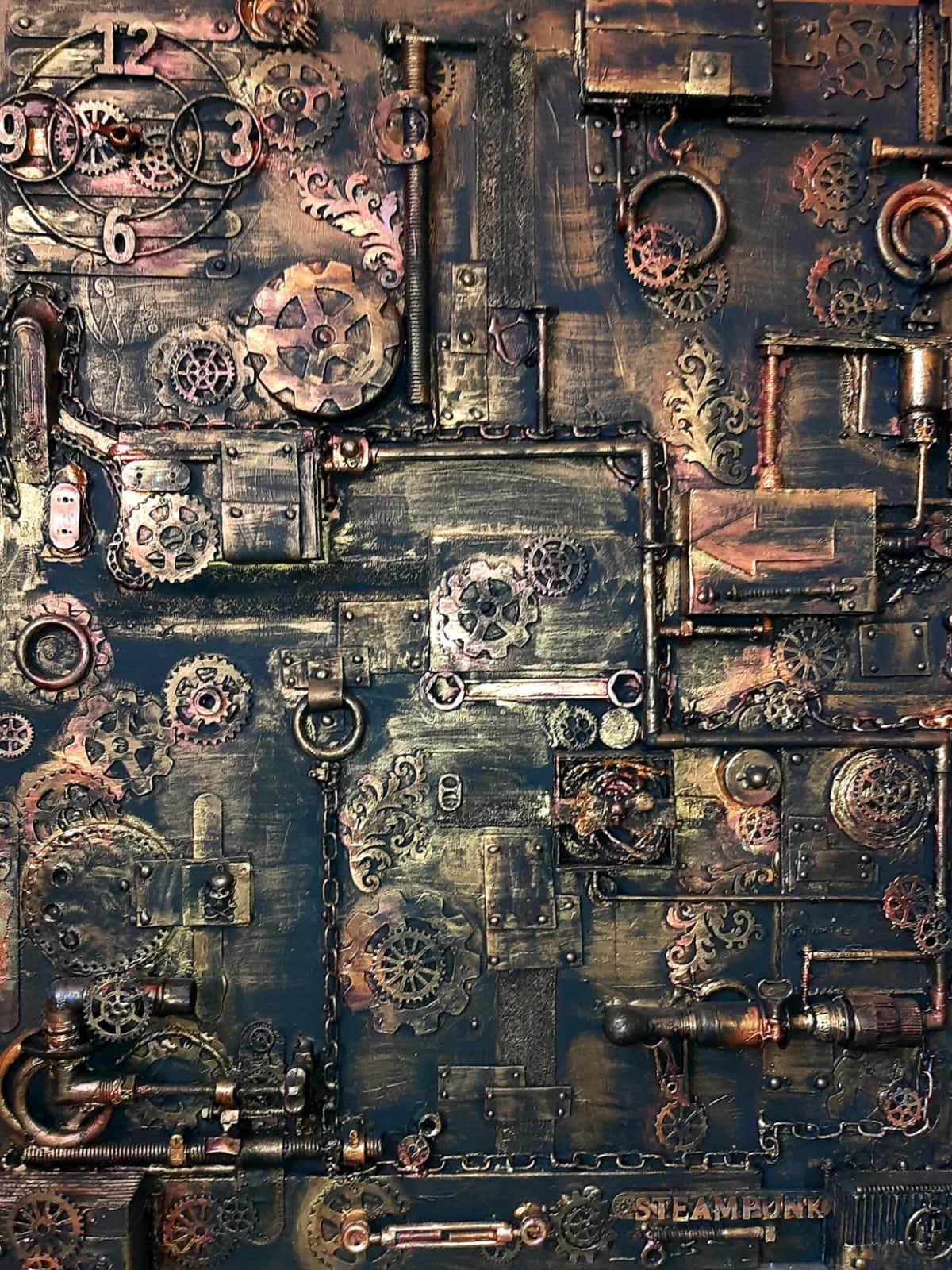 “Steampunk Reminder” di Barbara Todini - Acrilico su legno - 85x65 cm
