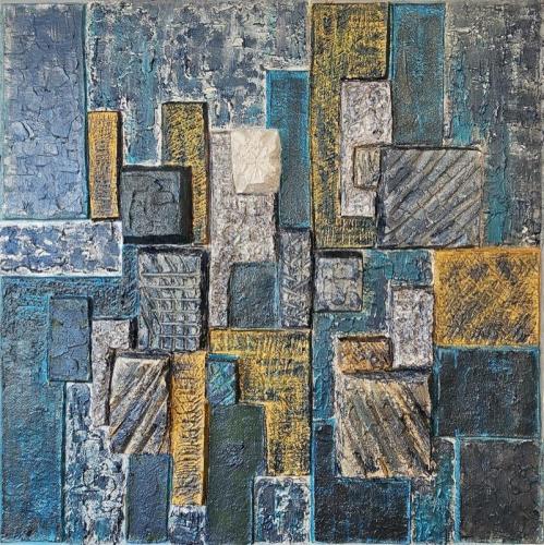 Pittura - Ivanovici Nicoleta - System of Relations - 80x80 cm - Bas-relief (Mixed Technique) applied on canvas. Materials_ acrylic constr.