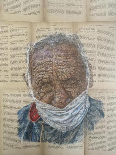 053 Soledad-Burgaleta Jose-de-85-anos-Una-vida-en-la-mirada Lapices-de-colores-sobre-novela-antigua-de-principios 50x40-cm