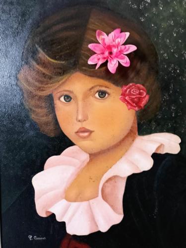 060 Paola-Canino Ragazza-con-i-fiori-tra-i-capelli- Olio-su-tela 50x70-cm