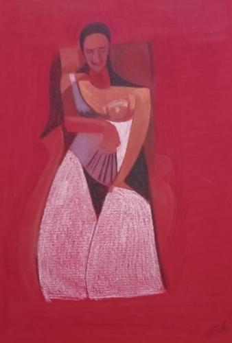 065 Edi-Carniello Donna-con-ventaglio Colori-a-matita 23x32-cm