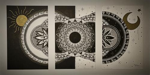 327 Chiara-Rolfo Sun-And-Moon- Penna-a-punta-fine-nera-e-azzurro-geometria 57x31-cm