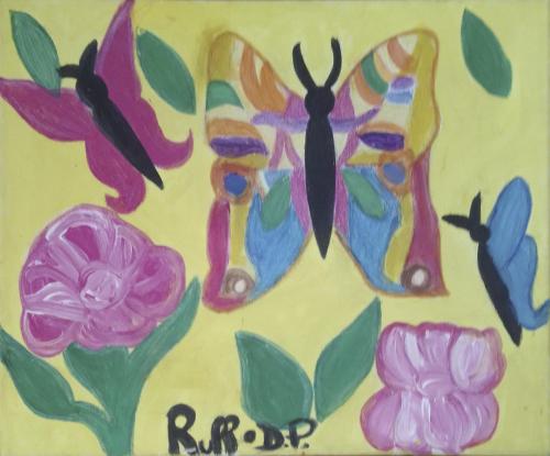 343 Dolores-Paola-Ruffo Farfalle-2023- Acrilici-pastelli-e-matite 35x50-cm