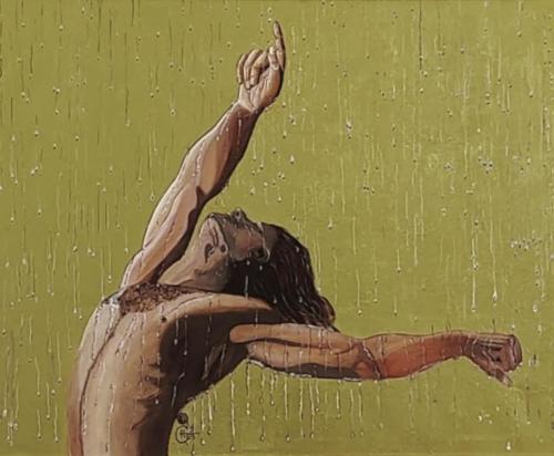 Pittura - 304 - Gerda-Heitmann - Regen-fallt - 100x80-cm - Acryl-auf-Goldgrund