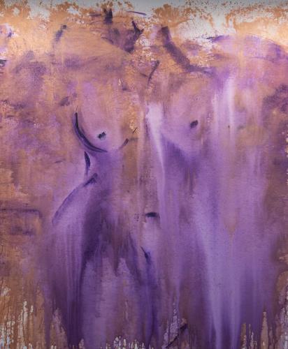 Pittura - 307 - Indi-Herbst - Empower-womenhood - 120x150-cm - Mixed-media-blowing-the-paint-through-a-straw