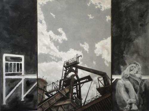 Pittura - 321 - Jans-Jean - Il-canto-della-terra - 130x995-cm - Olio-e-inchiostro-cinese-su-tre-tele