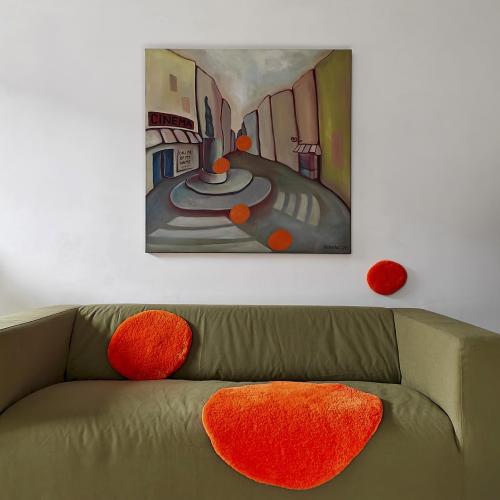 Pittura - 330 - Elena-Kiannu - When-I-left-the-bakery-and-was-crossing-Bruul-Street - 100x100-cm - Oil