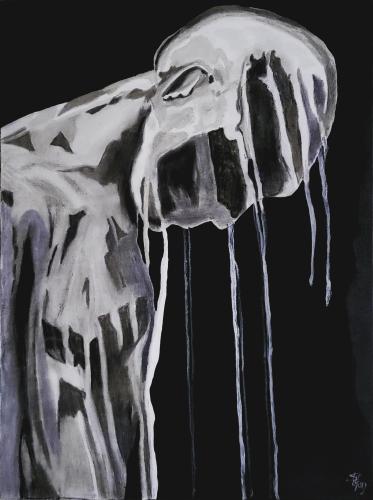 Pittura - 347 - Stephane-Lamani-Custer- - Lame-qui-pleure - 55x73-cm - Acrylique-et-pastel-sec-sur-toile