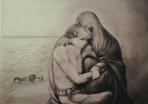 Pittura - 355 - Silvano-Lazzeri - Pieta-per-i-tanti-piccoli-Alan-Kurdi-spiaggiati - 45x33-cm - Litografia-91.100-acqurello