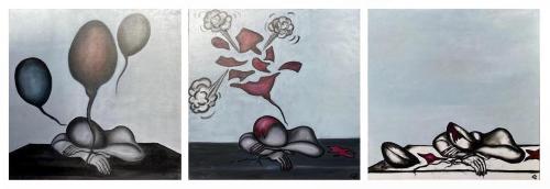 Pittura - 368 - Cristina-Longhi - Mi-ritrovai-con-un-palloncino-floscio-tra-le-mani - 150x5-cm - Olio-su-tela