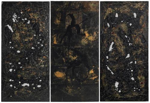 Pittura - 377 - aadi - La-notte-di-Saturno - 180x125-cm - Trittico-in-teca-di-plex-materiale-industriale-acrilico-bitume