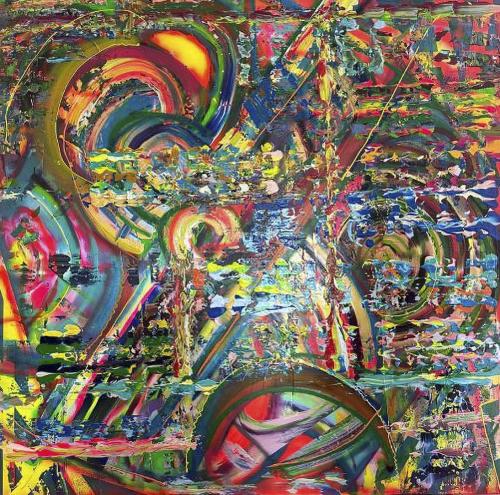 Pittura - 423 - Toby-Maskikit - Solar-eclipse - 160x160-cm - Acrylic-and-spry-paint