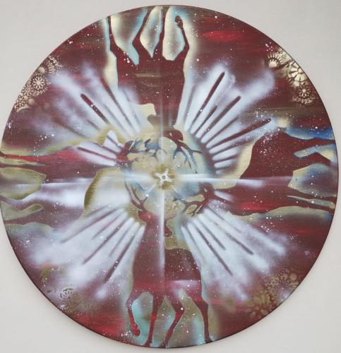 Pittura - 521 - Alberto-Poggia - Esplosione-di-luce-nel-bosco-doro - -80-cm-diametro - Acrilici-smaltati-su-tela