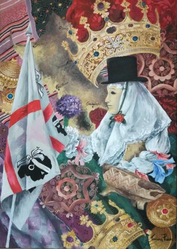 Pittura - 536 - Tonina-Puddu - Simboli-Sardi - 70x50-cm - Acrilico-su-tela