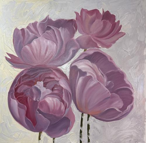 Pittura - 642 - Alketa-Tragaj-Myshketa - Fiori- - 100x100-cm - Olio