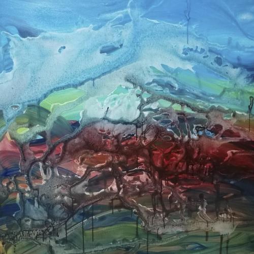 Pittura - 663 - Piera-Vertecchi - Terra-tra-guerra-e-pace - 100x100-cm - Acrilico-su-tela