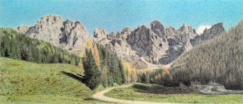 Pittura - 684 - Massimo-Zecchin - Monumenti-eterni - 18x42-cm - Matite-colorate-su-carta