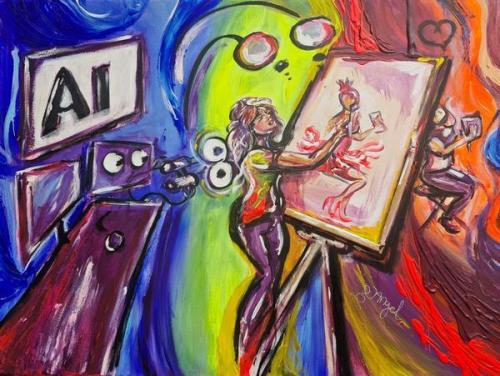 Pittura - Ahmetovic-De-Vries-Natalie-Natalie-Angel - 0002 - AI-and-the-future - Acrylicpainting-with-a-3D-wood-effect - 80x60-cm