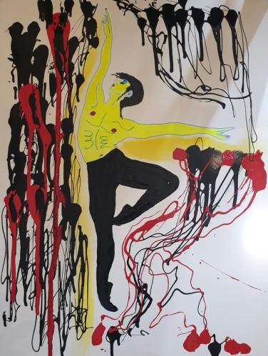 Pittura - Sutti-Nicola - 0862 - Il-ballerino-e-il-rosso - Vernici-su-cartoncino-300mmg - 70x100-cm