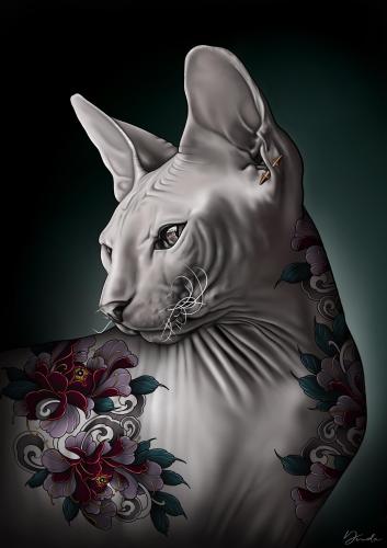 139 Piccolo-Giulia-Maria-F. Gatto-nudo-con-tatuaggio 60x80-cm Pittura-a-mano-in-digitale