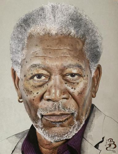 023-Borello-Bruno-Morgan-Freeman-attore-Disegno-con-matite-colorate-su-carta-grigia-50x65-cm