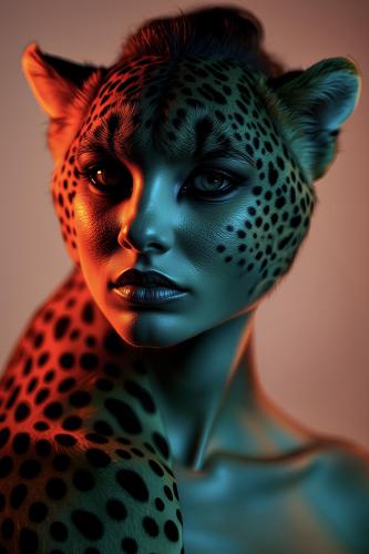 VideoEsposizione - Intelligenza-artificiale - Elisa-Campanelli - 047 - Donna-ghepardo - Arte-digitale - 30x45-cm