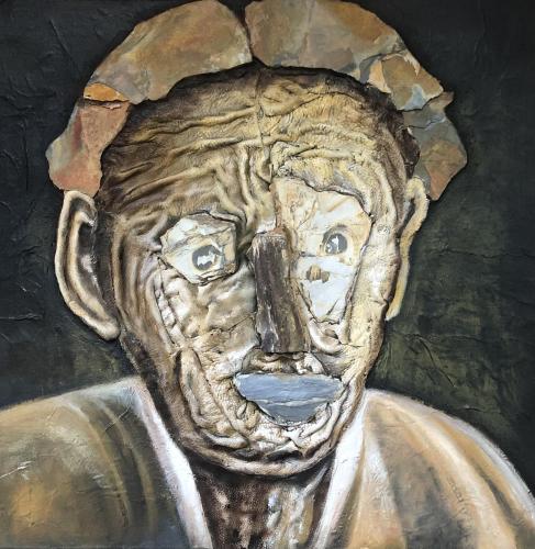 Block-Jurgen- - 322 - The-furrows-of-life - 50x50-cm - Unpainted-Stones-Chinese-rice-paper-Acryl-on-Canvas