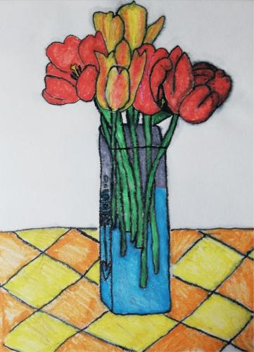 Brus-Meti- - 004 - Red-yellow-and-orange-tulips - 21x297-cm - Aquarelle