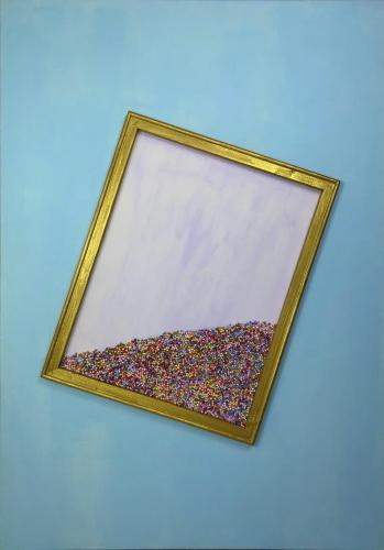 Cetin-Rukiye-Busra-Rukiy - 086 - Bunte-kleine-Ballchen - 70x100-cm - Acrylfarbe-mit-Rahmen-und-bunte-kleine-Styroporkugeln