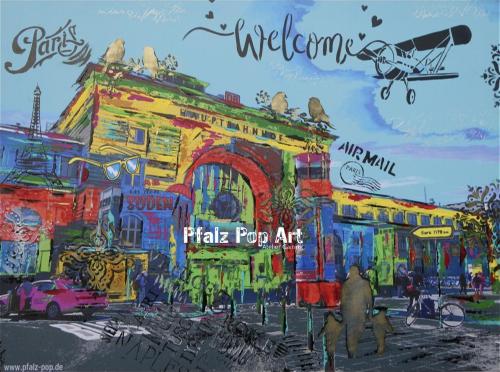 Gairing-Mechthilde-Pfalz-Pop-Art-© - 539 - Hauptbahnhof-Mannheim - 80x60-cm - Legno-acrilico-mixmedia