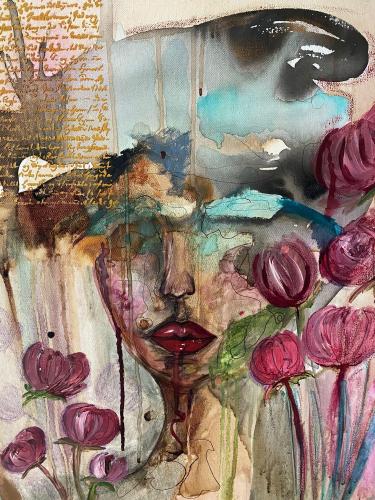 Gasser-Sonia-So-Art - 390 - Les-Mots-aux-maux-qui-blessent-les-mots-qui-caressent - 50x60-cm - Aquarelle-acrylique-huile-sur-toile