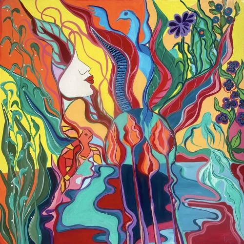 Riou-Valerie- - 429 - Vole-ma-vie - 100x100-cm - Acrylic