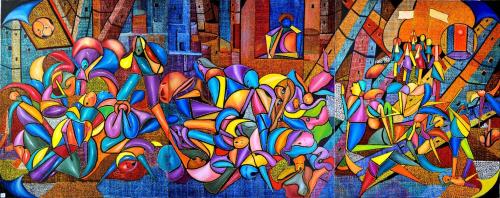 Vacca-Mario-Angelo-Va.Ma .An - 239 - Ieri-Oggi-Domani - 300x100-cm - Olio-su-tela