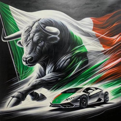 039 - Adam-Laabs- - Bulls-Strenght-in-the-Shadow-of-Speed - 80x80-cm - Oil-on-linen-canvas