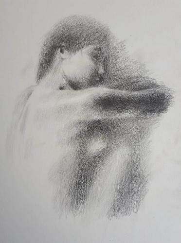 444 - Adrian-Lupu-Badriot - Seated-nude - 25x20-cm - Graphite-on-paper