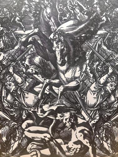 531 - Catherine-Nickford- - Chargers - 76x102-cm - Original-ink-drawing-using-a-combination-of-Sakura-pen-and-Indian-ink