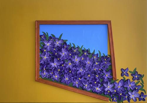 179 - Rukiy- - Lila-Blumen-aus-dem-gebrochenen-Rahmen - 70x100-cm - Spachteltechnik-mit-Crylic-