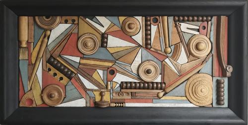 233 - Yannick-De-Praeter- - Kaleidoscope - 60x118-cm - Assemblage-de-pieces-en-bois-et-de-metal-retravailler-pour-former