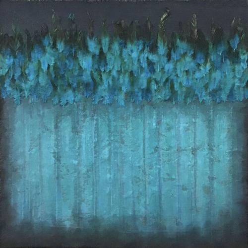 553 - Angelica-Pedini- - Blue-Feathers - 100x100-cm - Juta-acrilico-inserti-in-piume-turchesi