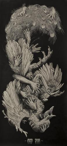637 - Red-Ink- - Le-Tre-Eta - 70x150-cm - Puntinismo-china-su-carta