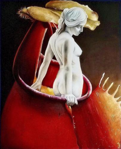 644 - Marie-Claire-Schagene-Marie-Claire - La-Nereide-du-Nepenthes - 82x100-cm - Huile-sur-toile