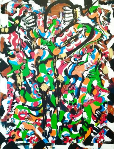 656 - Kokou-Senavon- - La-Vie-Solitaire - 89x116-cm - Acrylique-en-toile-coton-sur-chassis-2D