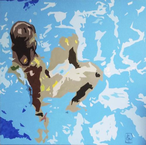 726 - Luc-Van-Linthout- - La-piscine - 100x100-cm - Acrylique-sur-toile