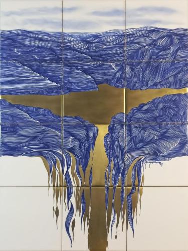 692 - Marina-Telheiro- - Duas-Margens - 45x60-cm - Painting-on-handmade-tiles